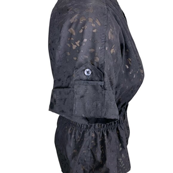 Attention Button Front Short Sleeve Cinch Waist Top Sz S/M Black Semi Sheer 333K - Picture 6 of 11